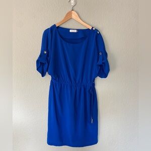 Calvin Klein Blue Buttoned 3/4 Sleeve Dress